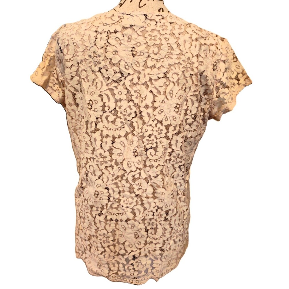 Vintage VanHeusen Studio Flower Pattern Ivory Cream Lace Overlay Blouse Size M - Picture 3 of 5